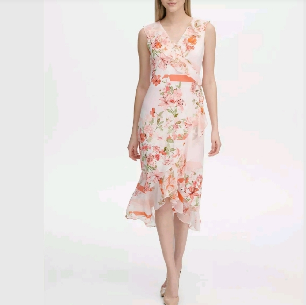 Calvin Klein Floral Print A Line Midi Dress XL.